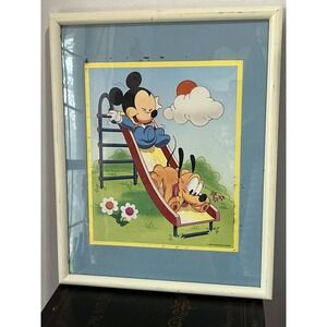 1984 Framed Picture Nursery Mickey Pluto at Park - Disney‎